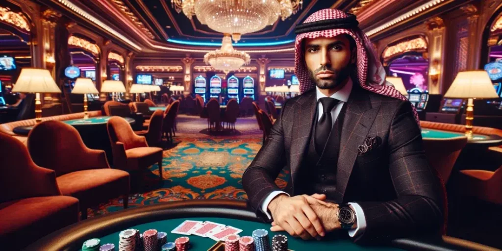 رجل ذو مظهر عربي يقامر في الكازينو